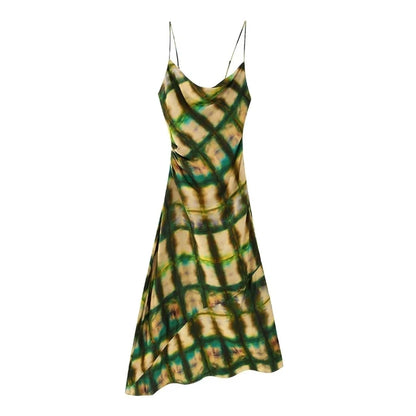 Slinky Print Midi Slip  Dress With  Spaghetti Straps