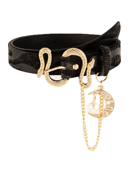 Jacquard Velvet Women's Belt with Decorative  Chain and Snake Buckle