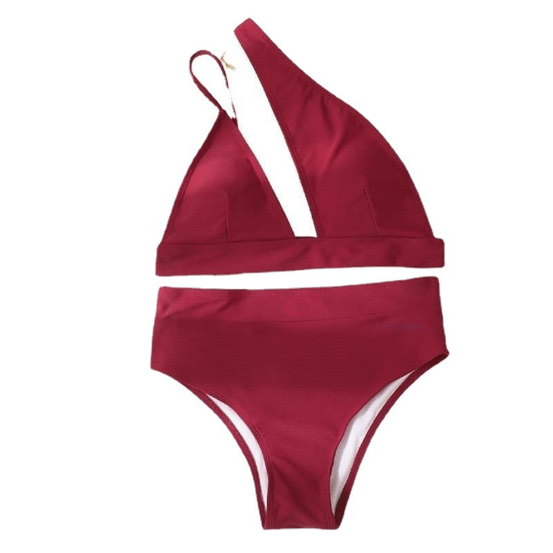 Asymmetrical One-Shoulder High-Waist Bikini Set – Multiple Colors