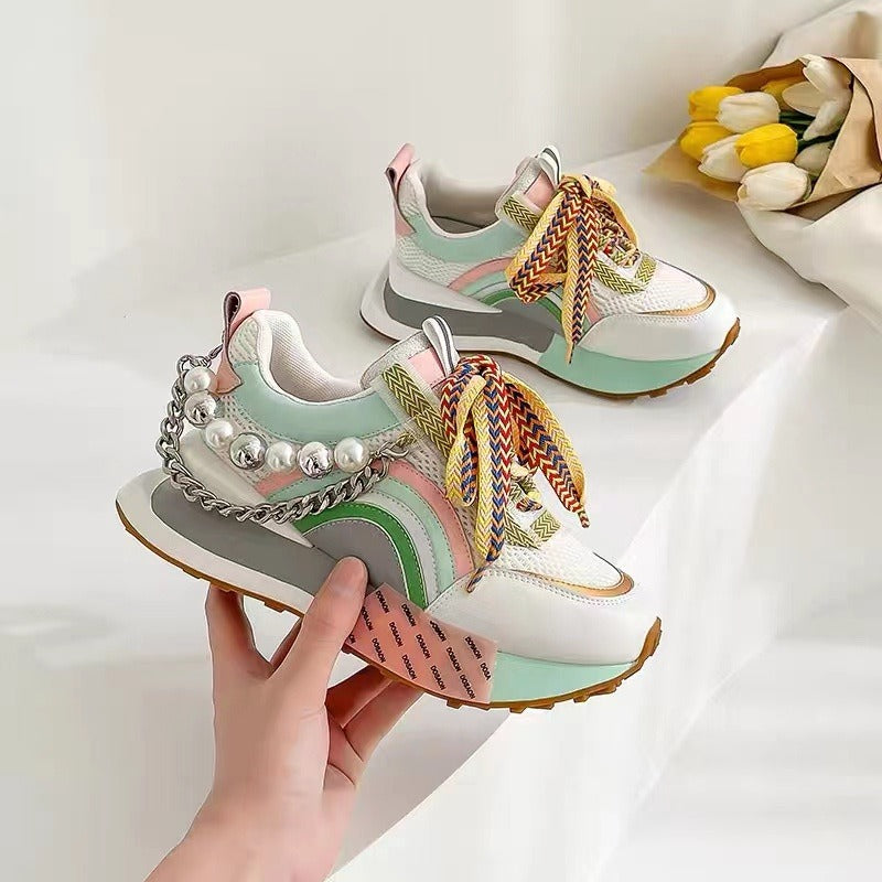 Colorful Women's Sneakers Retro Style with Thick Soles Casual Sneakers