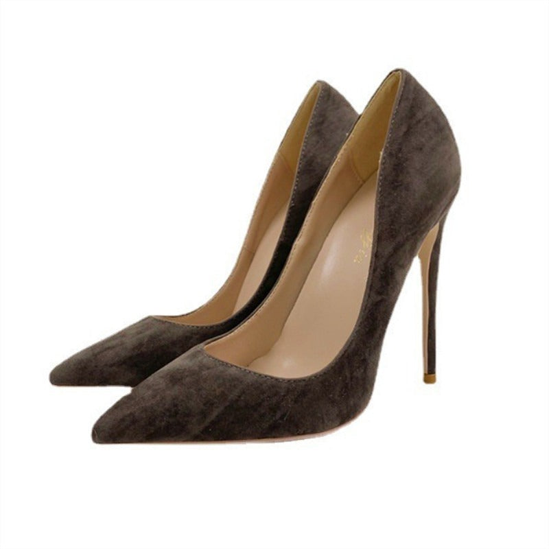 Cocoa Suede Pointed-Toe Stiletto Pumps
