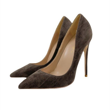 Cocoa Suede Pointed-Toe Stiletto Pumps