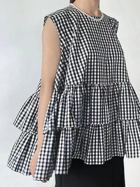 Sleeveless Tiered Ruffle Swing Tunic Top