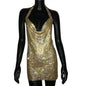 Sparkling Rhinestone Halter Neck Side Split Sleeveless Party Mini Dress