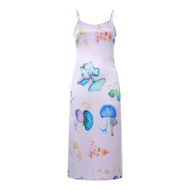 Whimsical Mushroom Print Slip Dress – Quirky Meets Elegant