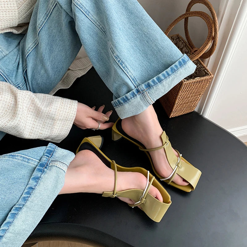 Nova Double-Hoop Block-Heel Slides