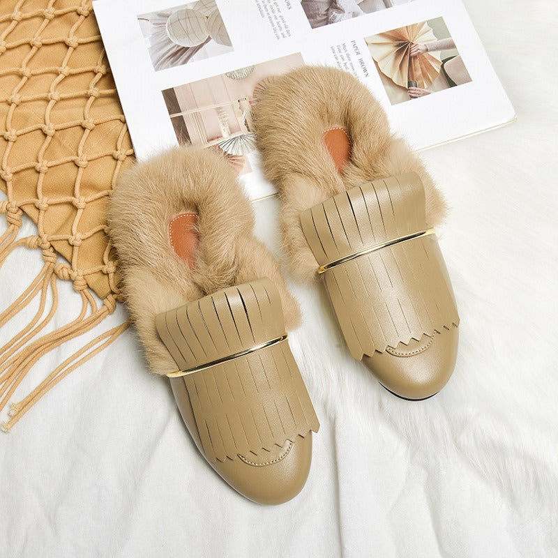 Furry Mules for Women Made With Rabbit Fur