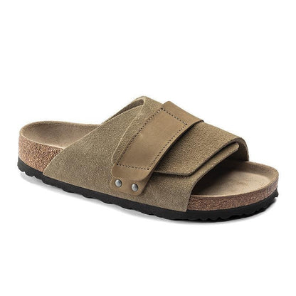 Stylish Genuine Leather Cork Sole Shoes Slide Slippers