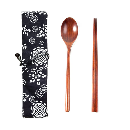 Three Piece Set of Japanese Wooden Tableware, Chopsticks, Spoons,Knife, Fork, Knife