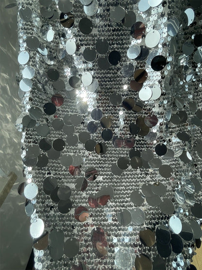 Dazzling Silver Sequin Skirt With  Elastic Waist