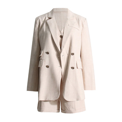 Beige Tailored  Three-Piece Shorts Suit – Sleek, Sharp & Summer-Ready
