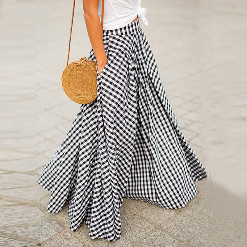 Elegant  Plaid King, High waisted, Swing Skirt