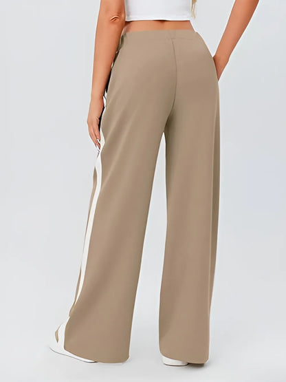 High-Waisted Wide-Leg Yoga Pants with Contrast Side Stripe