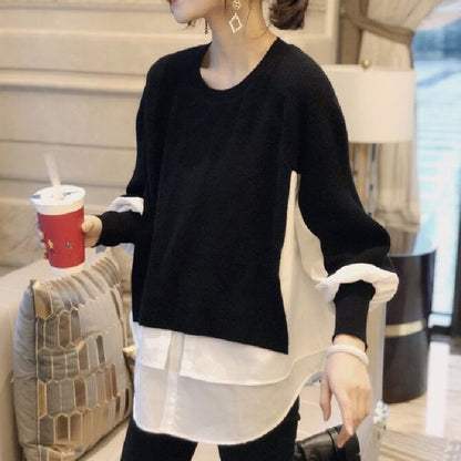 Stylish Women's Sweater and Shirt Mixed Long Sleeve Top