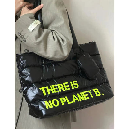 Nylon Padded Shoulder Bag Quilted Tote Bags for Women Down Space Handbags Winter Cotton Shopper Purses Letter Clutch