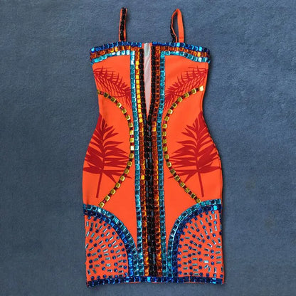 Stunning Bodycon Dress With Intricate  Beading and Designer Prints