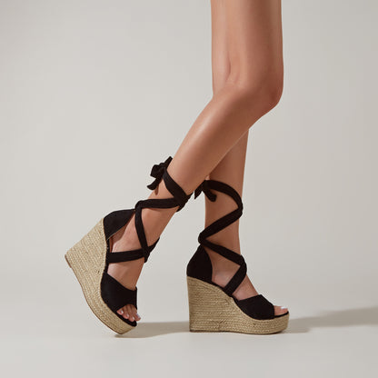 Strappy Espadrille Wedge Sandals - Multiple Colors