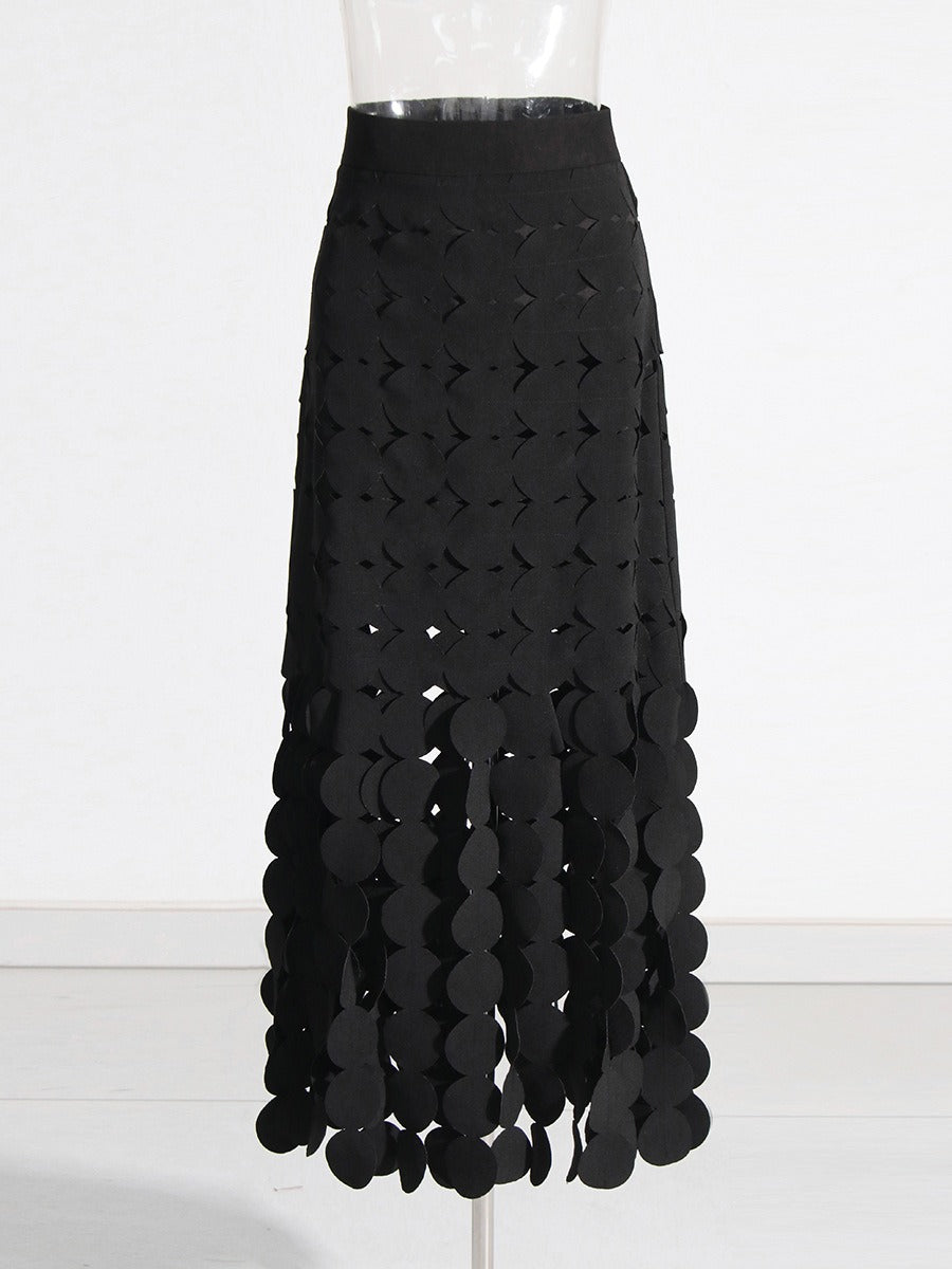 High Waisted Skirt with Circular Spliced Fringe