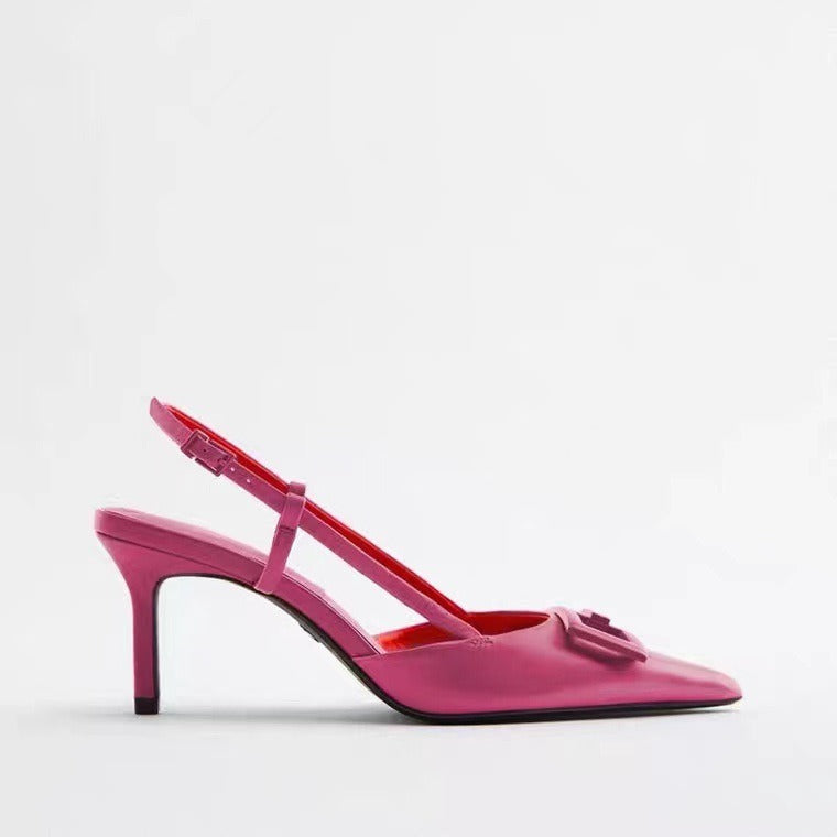 Strappy Pointed Toe Kitten Heels in Hot Pink