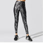 Women‘s Shiny Metallic Snake-Skin Gym Leggings and Sports