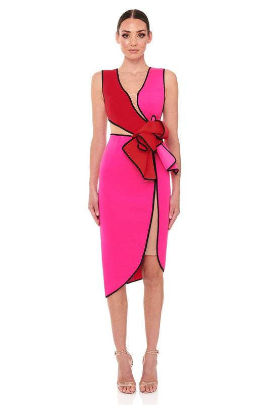 Stunning Chic and Sexy Color Blocking Sleeveless Dress with Cut-outs  Design Details  and Assymetric Hemline