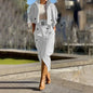 Stylish Women's Long Sleeve Cropped Jacket and Wrap Around Suit Skirt