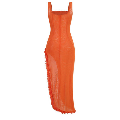 Sexy Body Contouring Dress  With Thigh High Slit, Transparent, Red Carpet Look
