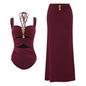 Bordeaux Luxe Ruched Swimsuit & Skirt Set