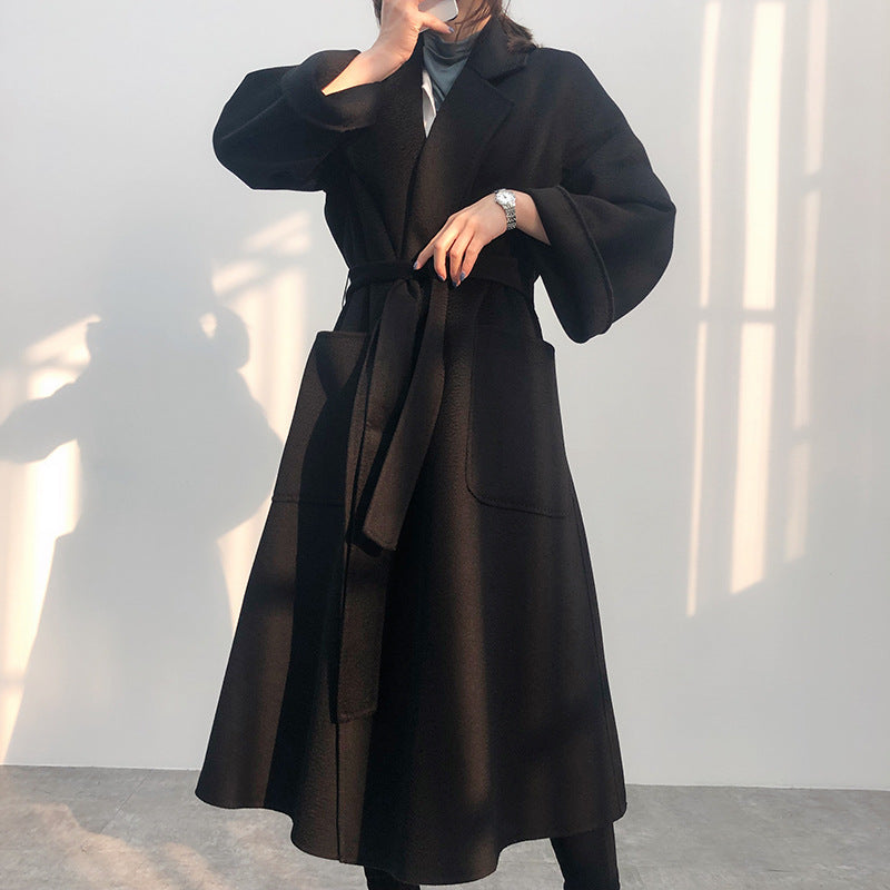 Elegant Long Belted Cashmere Coat for Women