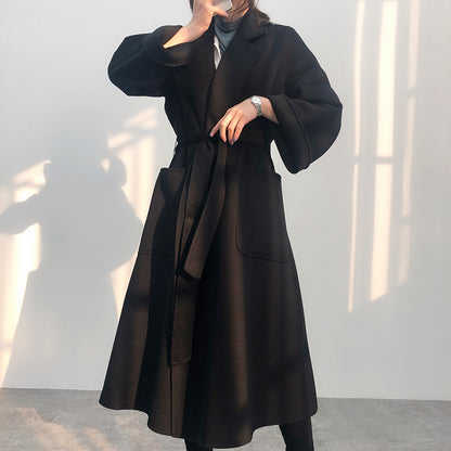 Elegant Long Belted Cashmere Coat for Women
