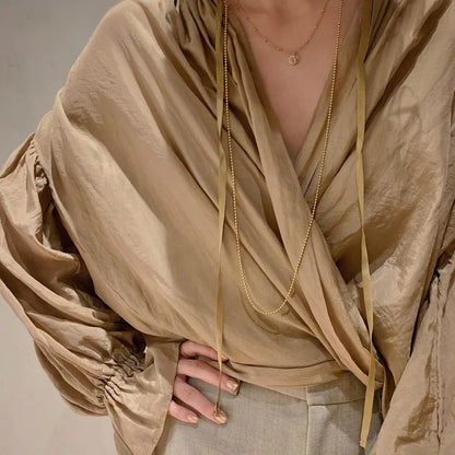 Wrap Around Women's  Casual  Long Sleeve Shirt