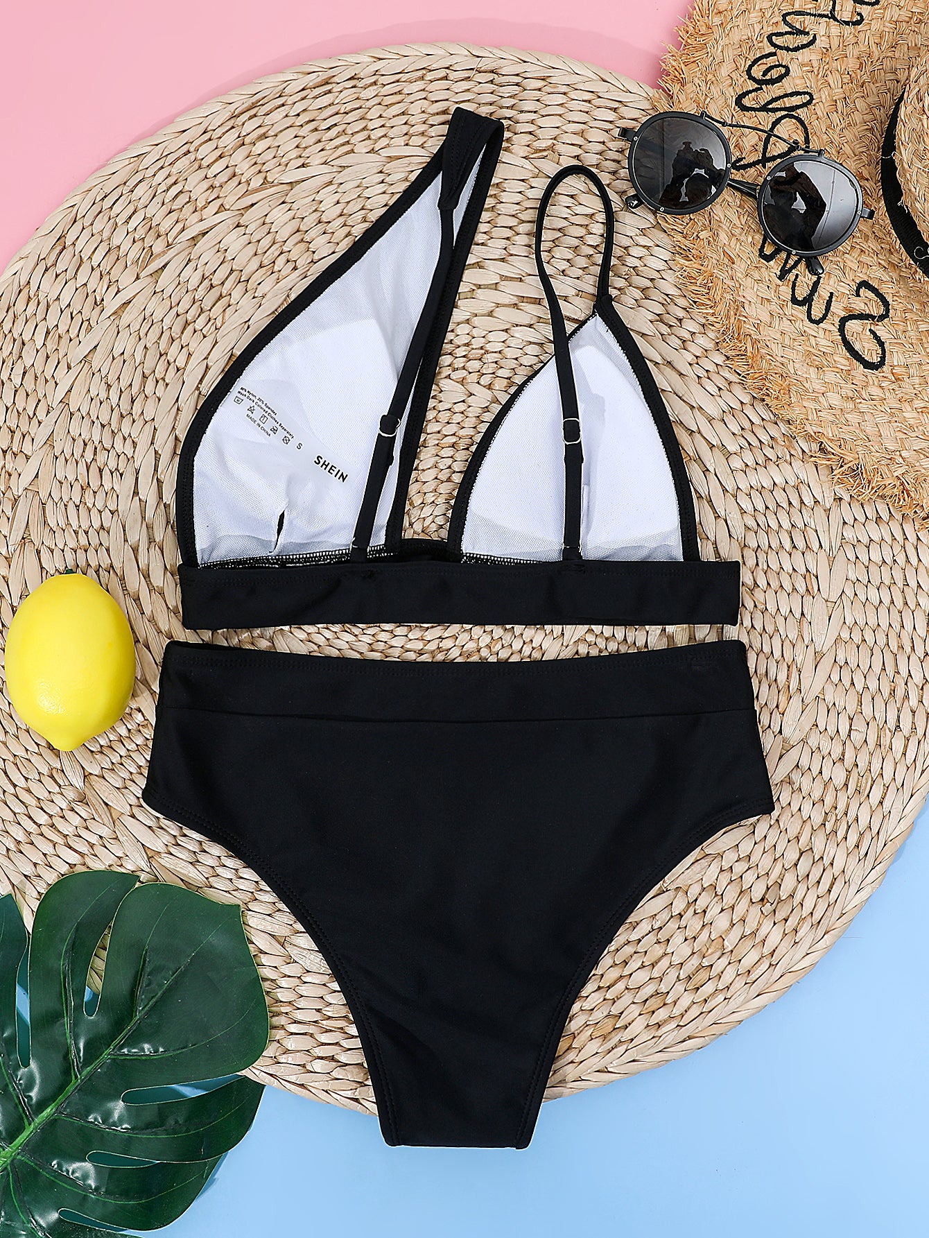 Asymmetrical Chic Black High-Waisted Bikini Set