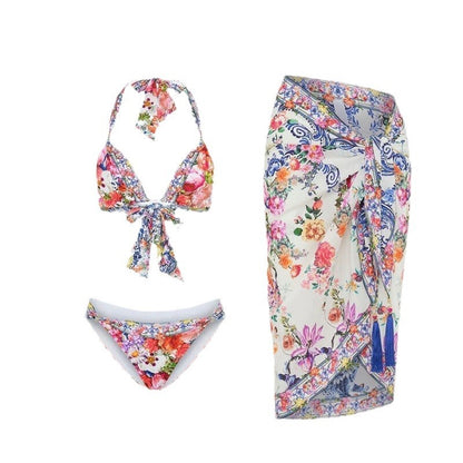 Garden Bloom 3-Piece Bikini & Sarong Set – Floral Elegance