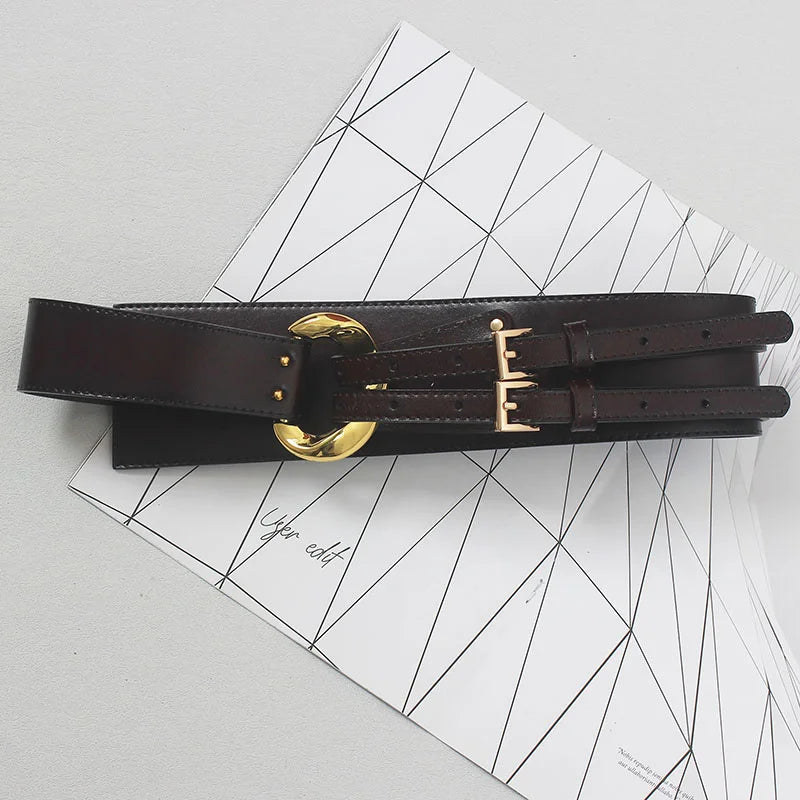 Double Buckle Waist Belt in Black, Coffee, Dark Grey, Caramel, and Apricot – Bold, Chic, and Figure-Flattering