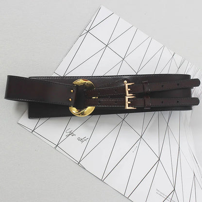 Double Buckle Waist Belt in Black, Coffee, Dark Grey, Caramel, and Apricot – Bold, Chic, and Figure-Flattering