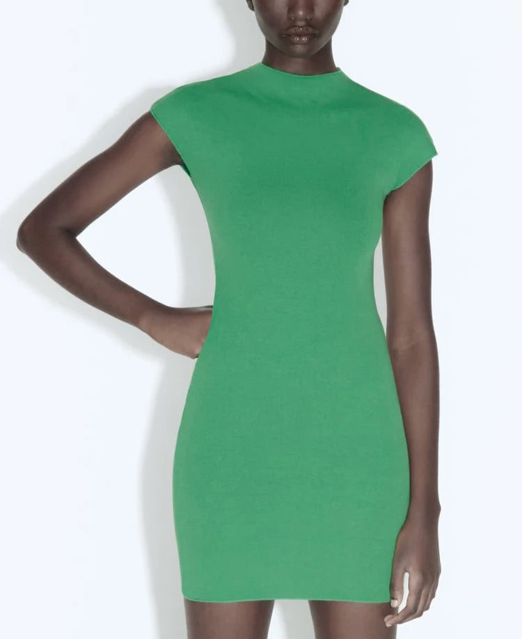 Minimalist Knitted Short Stretchy Green Dress