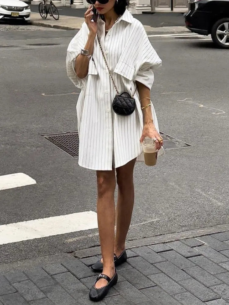 Long sleeved Striped Shirt Dress