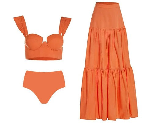 Sunset Ruffle Bikini & Tiered Maxi Skirt Set