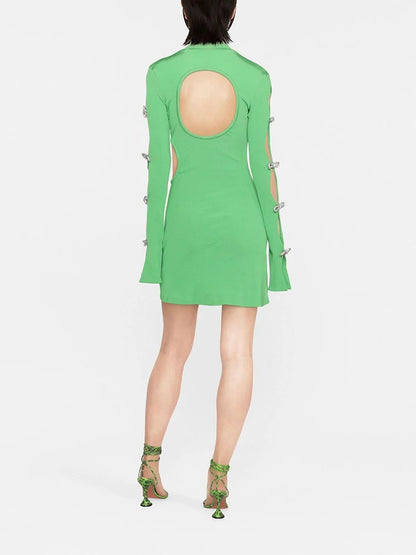 Long-Sleeved Mini Dress With Intricate Rhinestone Bows Design Details