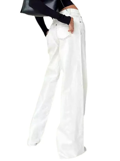 Cobalt-Stitch White  and Blue Wide-Leg Raw-Hem Jeans