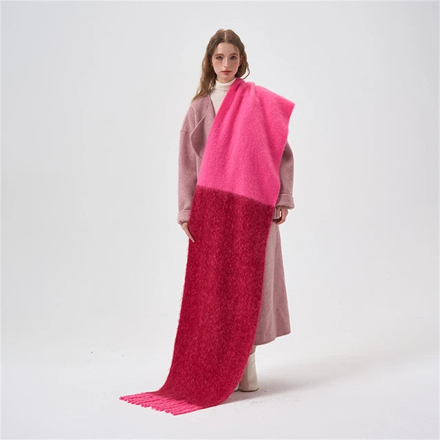 Simple Color Blocking Soft Plush  Cashmere Like Thick  Extra Long Scarf/ Shawl