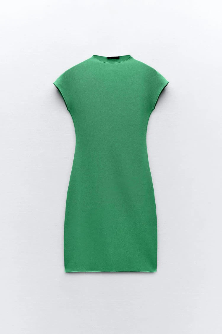 Minimalist Knitted Short Stretchy Green Dress