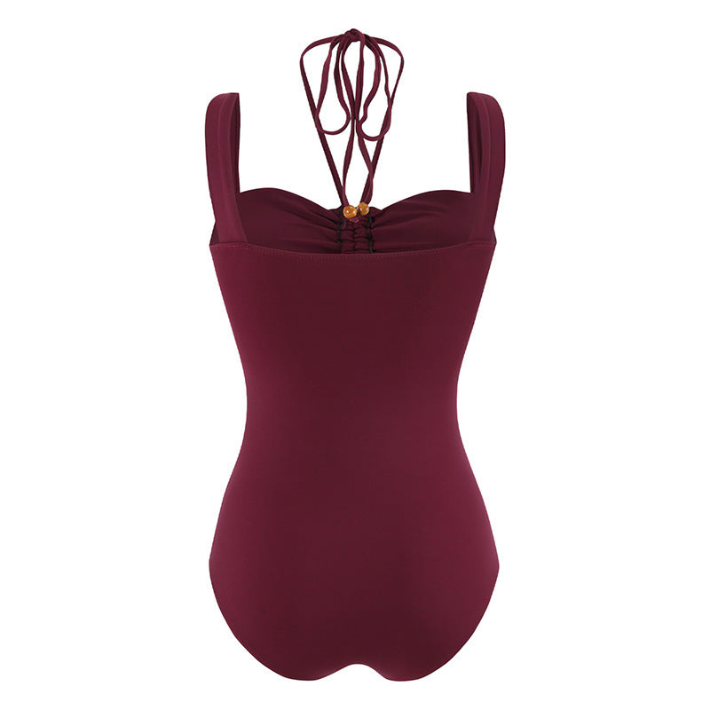 Bordeaux Luxe Ruched Swimsuit & Skirt Set
