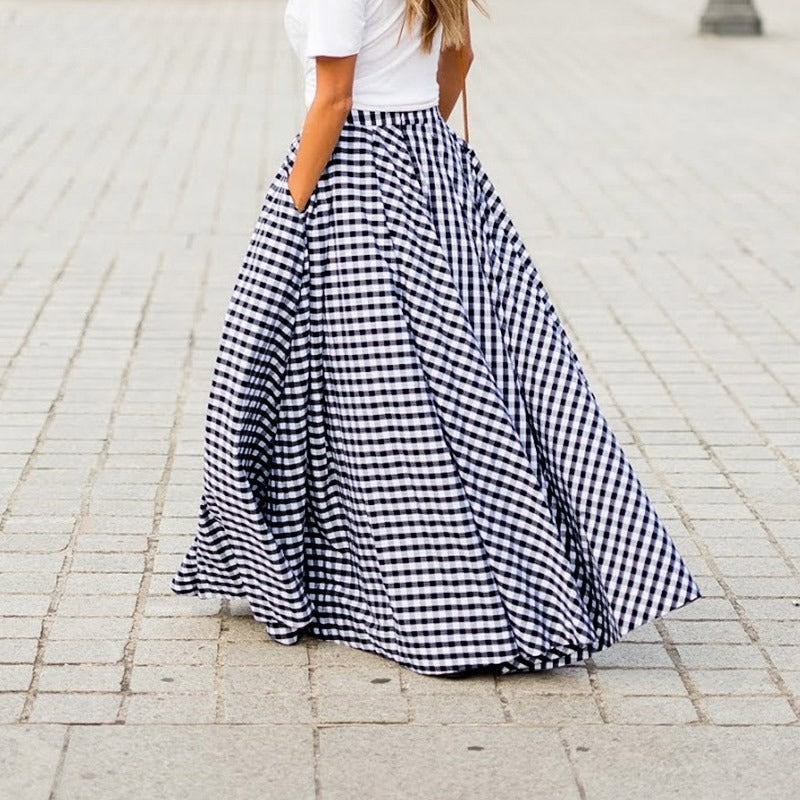 Elegant  Plaid King, High waisted, Swing Skirt