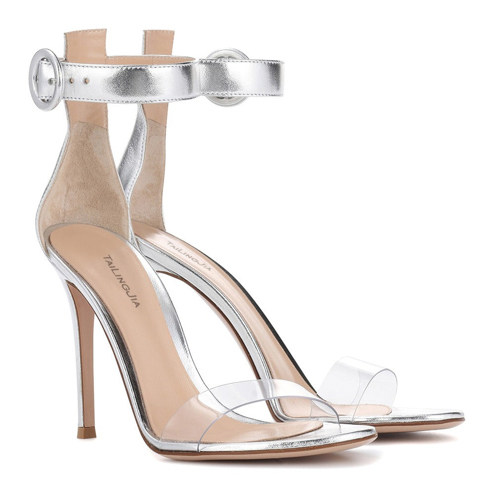 Starlight Silver Clear Strap Stiletto Sandals
