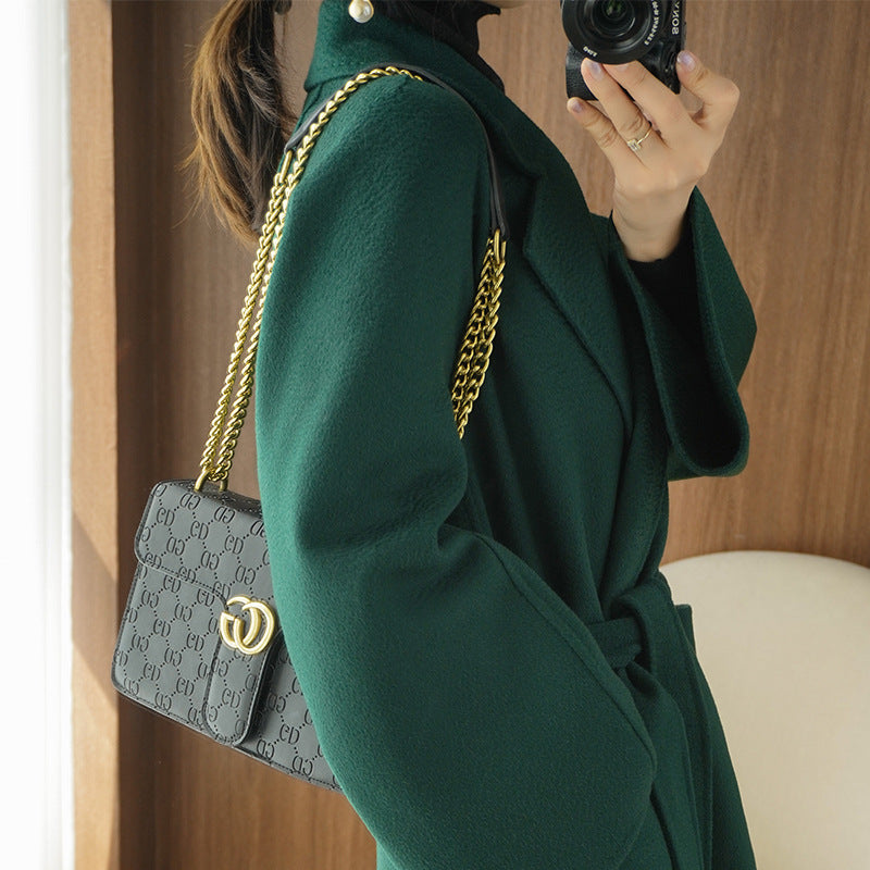 Elegant Long Belted Cashmere Coat for Women