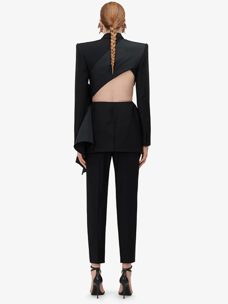 Sculptural Bow Detail Black Blazer – Where Power Meets Drama