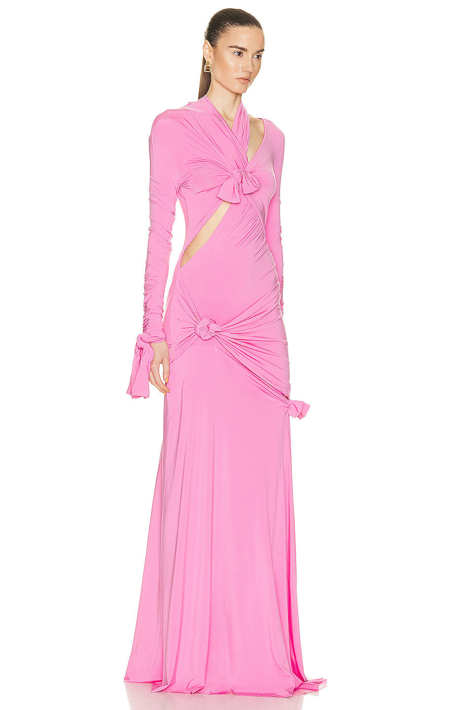 Solid Pink Cut  Long  Out Dress For Women