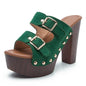 Chunky Buckle Platform Heels – Retro Wood Grain Block Sandals