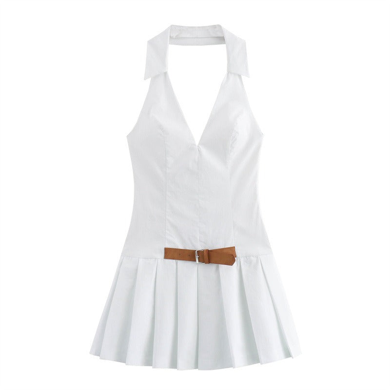 Trendy White Pleated Mini Dress